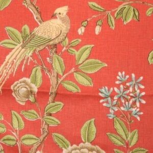 Thibaut Red Coral Floral Bird Print Fabric- brand new